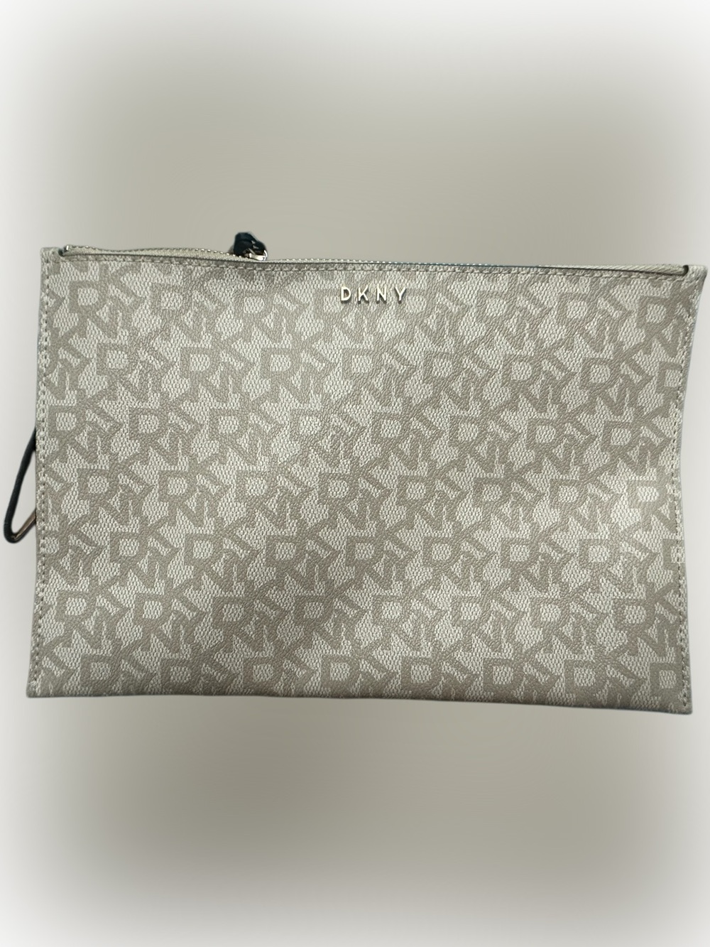 DKNY Metallic Taupe Monogram Wristlet Clutch